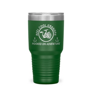 Reel Cool Grandpa - Polar Camel 30oz engraved tumbler, front view, Green