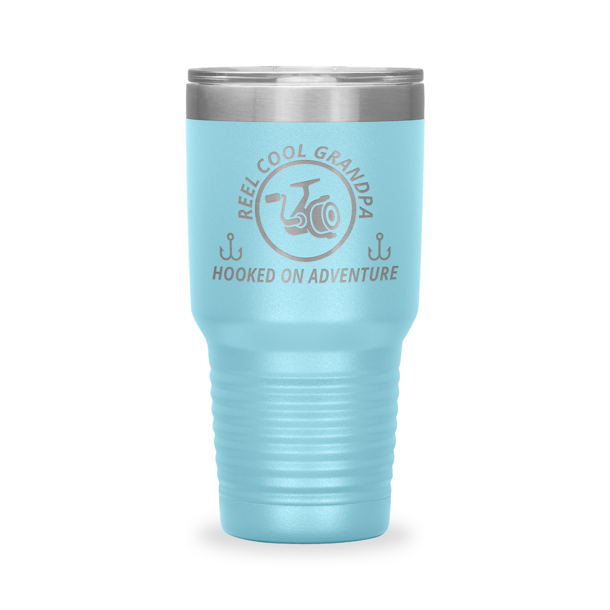 Reel Cool Grandpa - Polar Camel 30oz engraved tumbler, front view, Light Blue