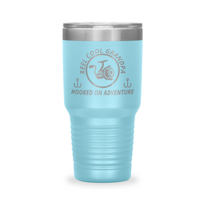 Reel Cool Grandpa - Polar Camel 30oz engraved tumbler, front view, Light Blue