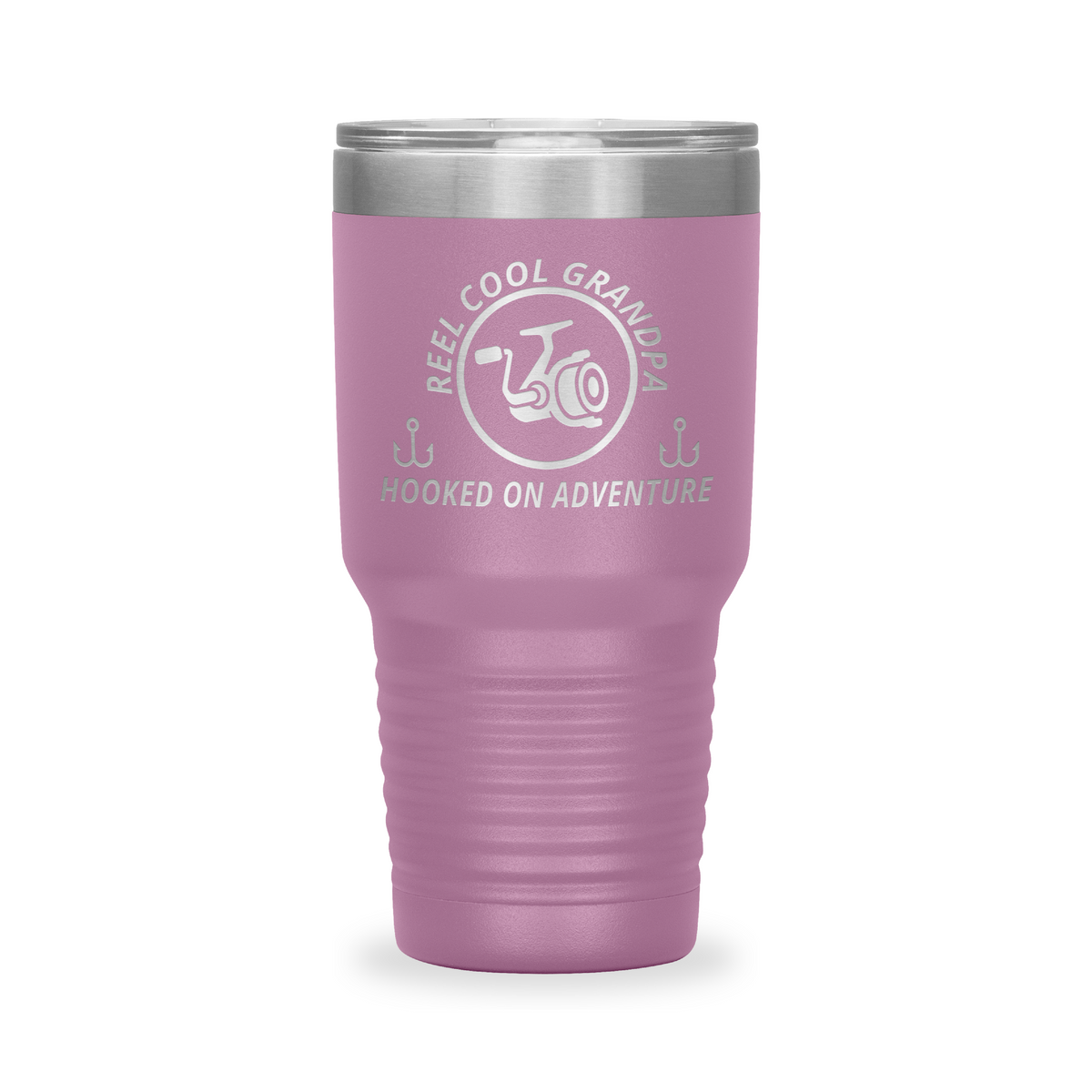 Reel Cool Grandpa - Polar Camel 30oz engraved tumbler, front view, Light Purple