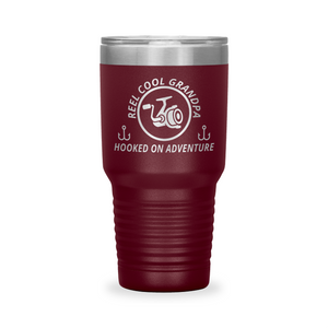 Reel Cool Grandpa - Polar Camel 30oz engraved tumbler, front view, Maroon