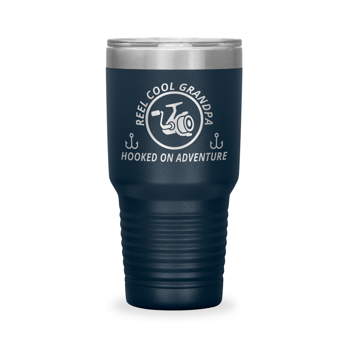 Reel Cool Grandpa - Polar Camel 30oz engraved tumbler, front view, Navy