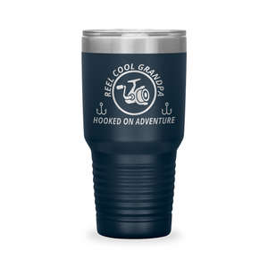 Reel Cool Grandpa - Polar Camel 30oz engraved tumbler, front view, Navy