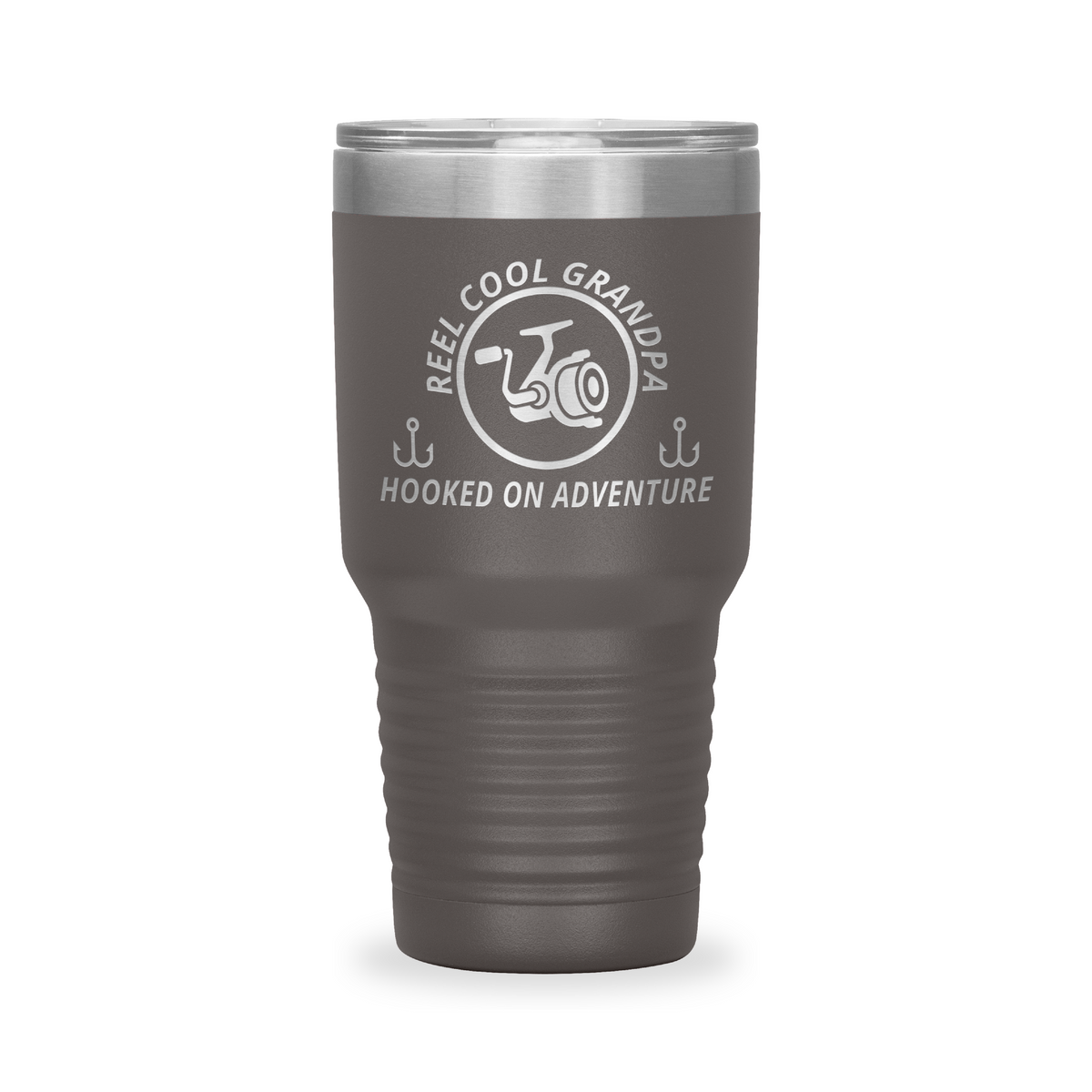 Reel Cool Grandpa - Polar Camel 30oz engraved tumbler, front view, Pewter