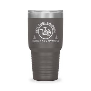 Reel Cool Grandpa - Polar Camel 30oz engraved tumbler, front view, Pewter