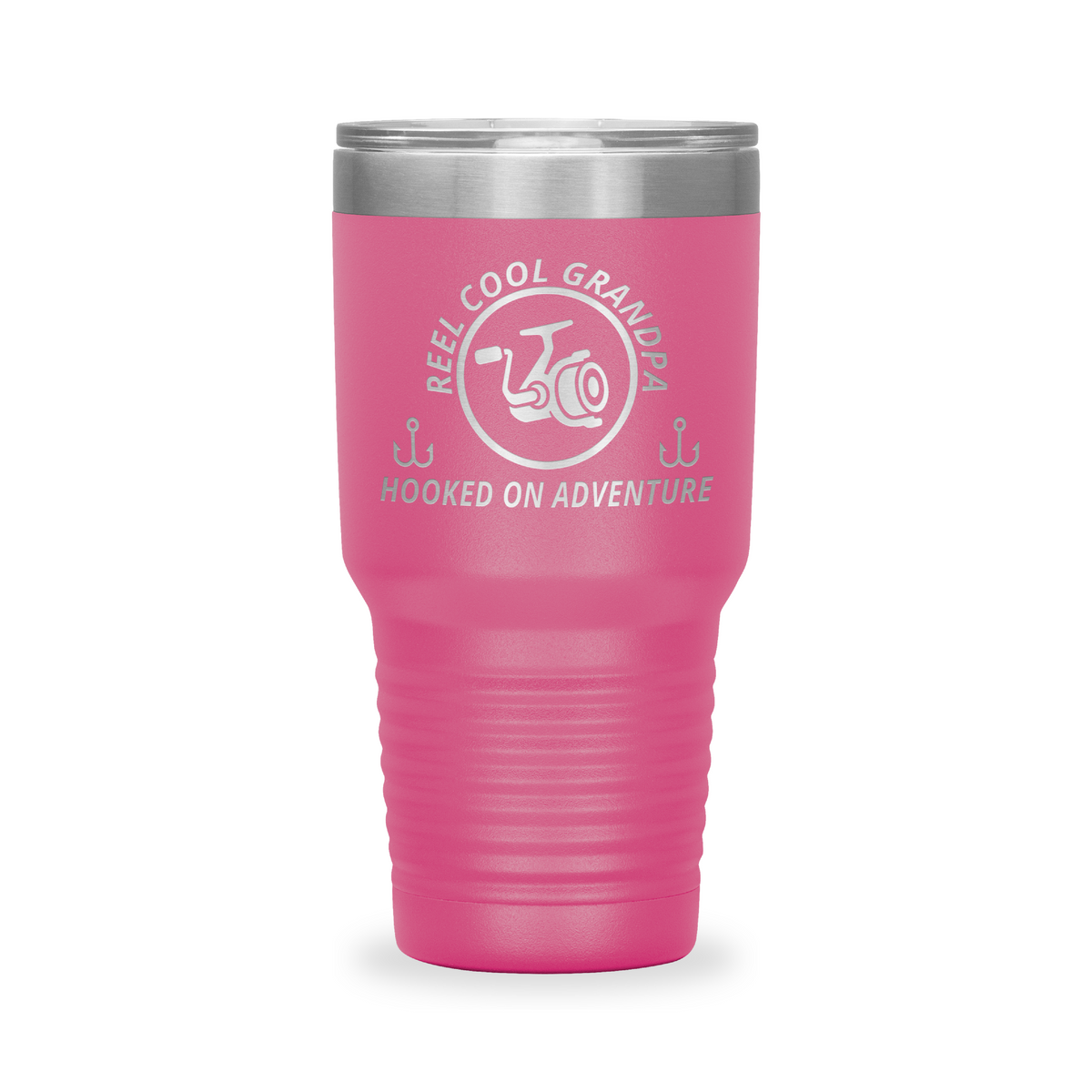 Reel Cool Grandpa - Polar Camel 30oz engraved tumbler, front view, Pink
