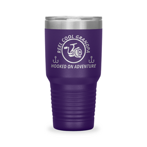 Reel Cool Grandpa - Polar Camel 30oz engraved tumbler, front view, Purple