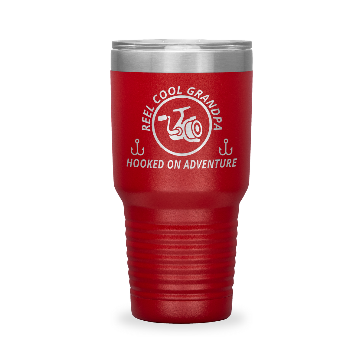 Reel Cool Grandpa - Polar Camel 30oz engraved tumbler, front view, Red