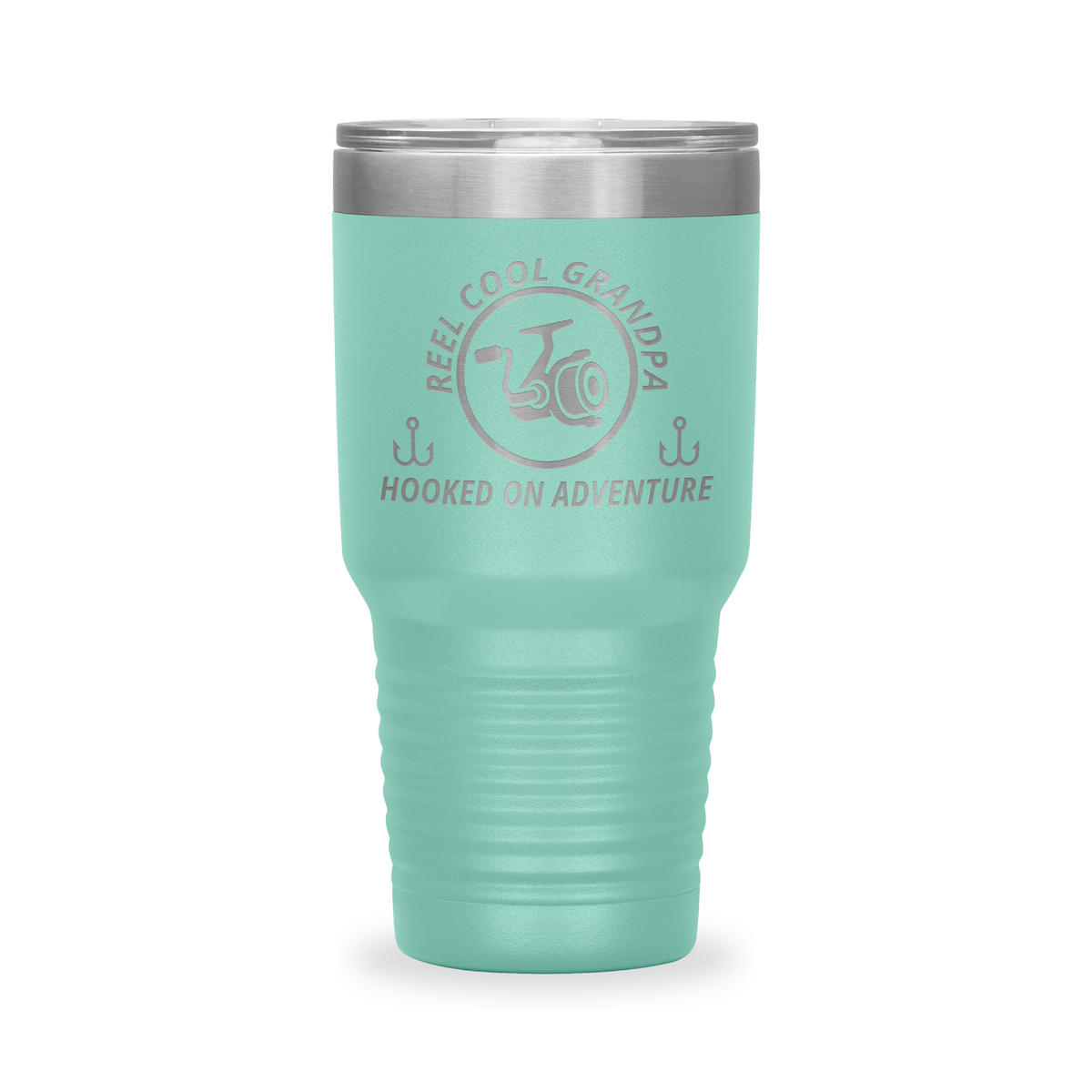 Reel Cool Grandpa - Polar Camel 30oz engraved tumbler, front view, Teal