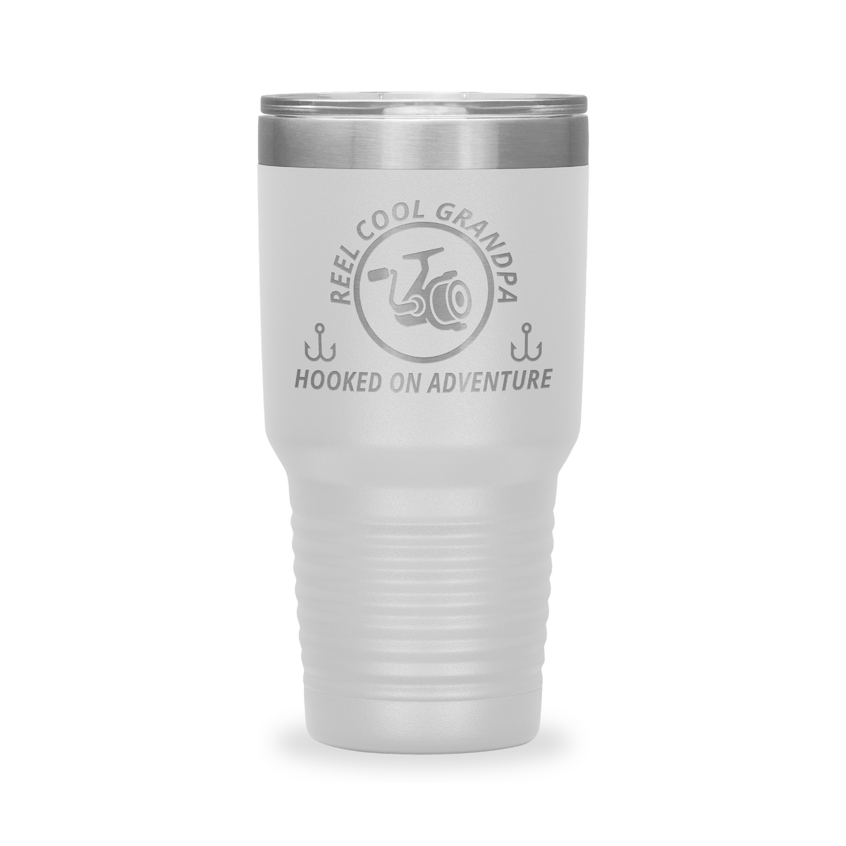 Reel Cool Grandpa - Polar Camel 30oz engraved tumbler, front view, White