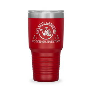 Reel Cool Grandson - Polar Camel 30oz engraved tumbler, front view, Red