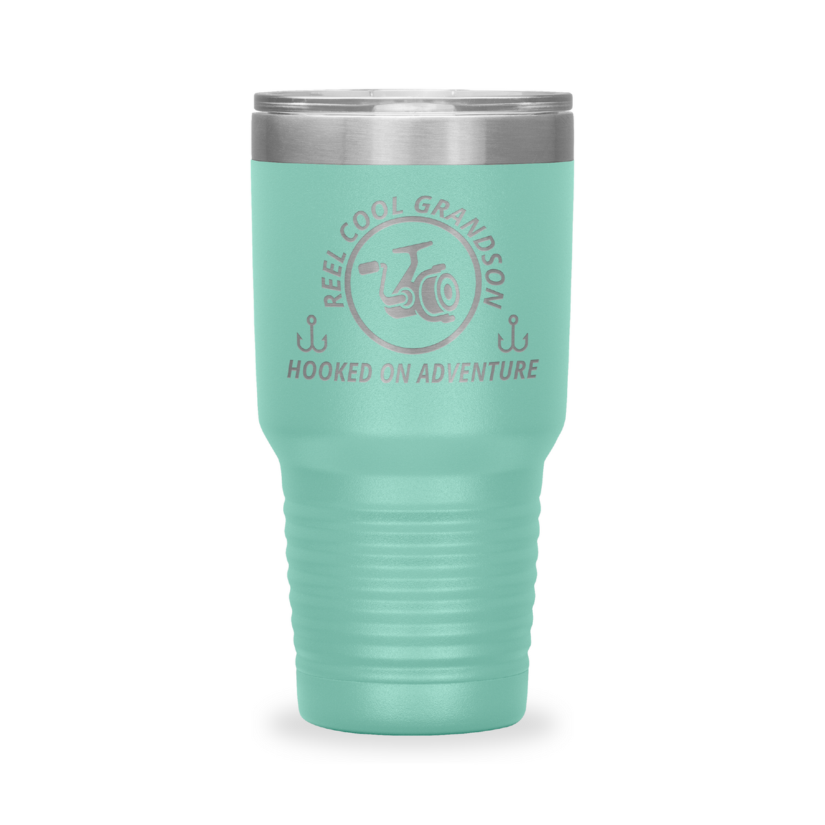 Reel Cool Grandson - Polar Camel 30oz engraved tumbler, front view, Teal