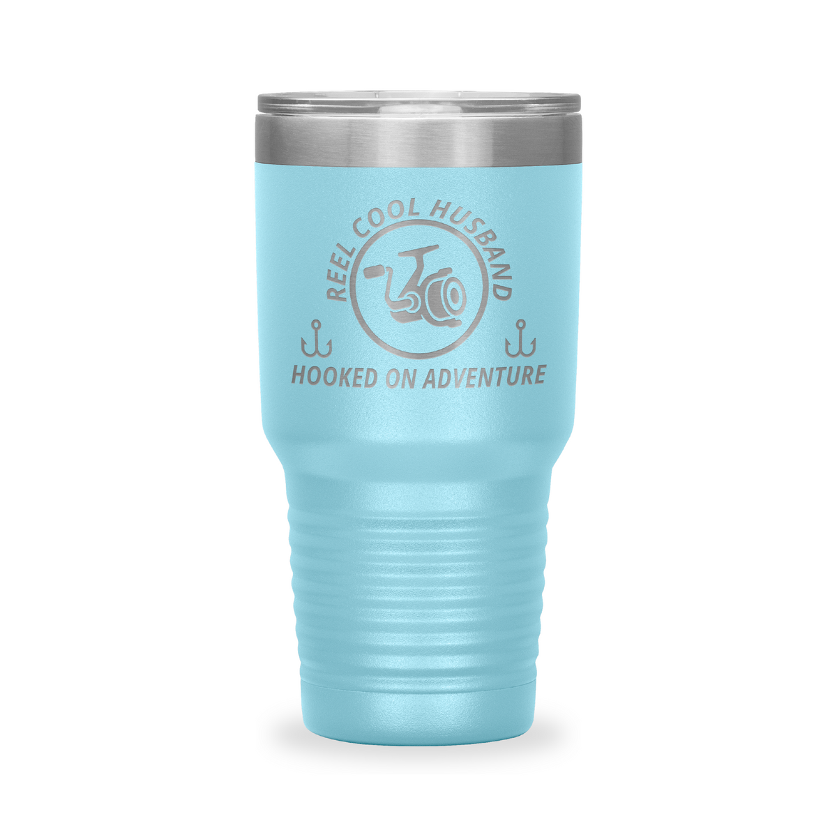 Reel Cool Husband - Polar Camel 30oz engraved tumbler, front view, Light Blue