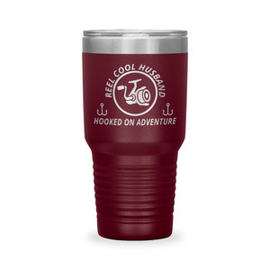 Reel Cool Husband - Polar Camel 30oz engraved tumbler, front view, Maroon