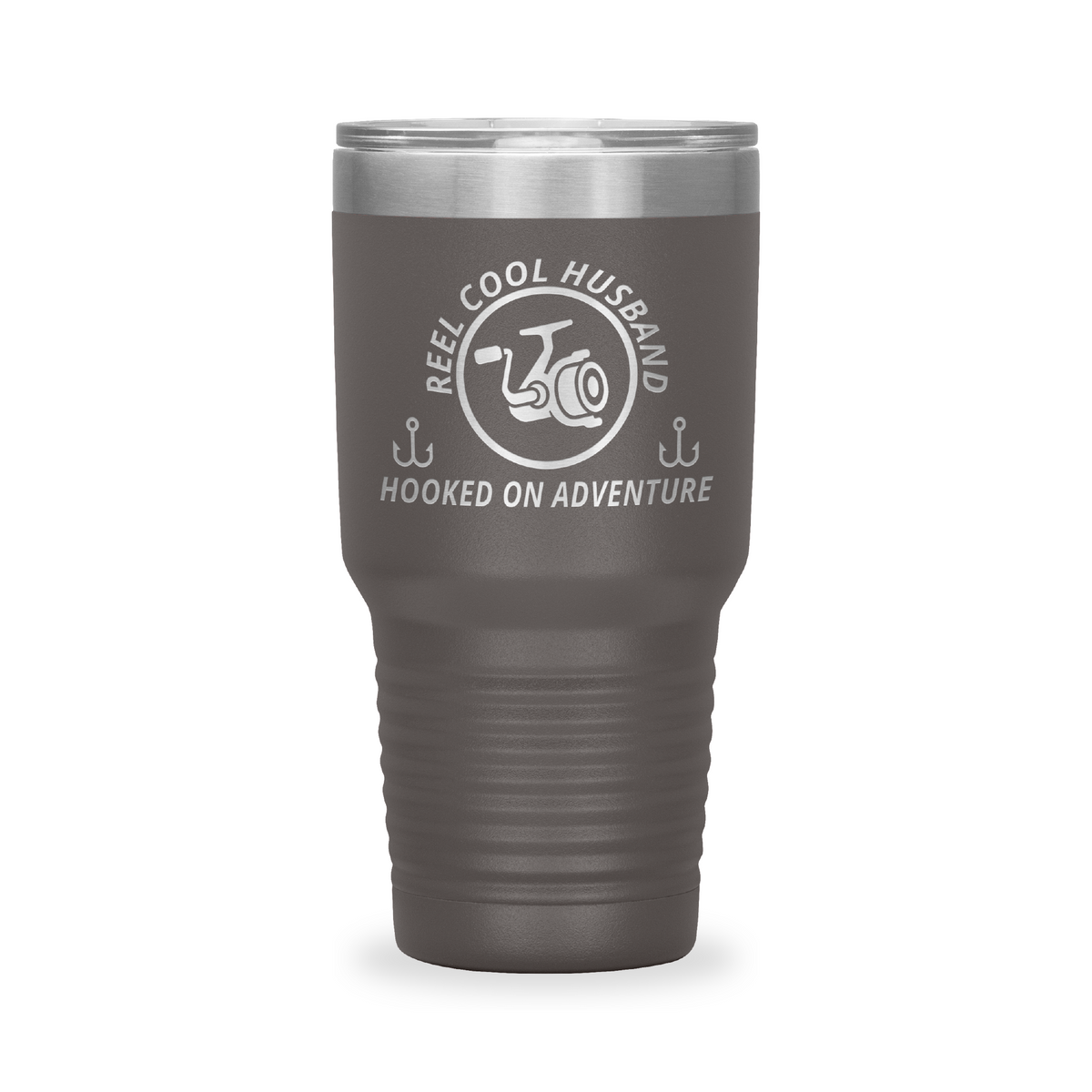 Reel Cool Husband - Polar Camel 30oz engraved tumbler, front view, Pewter