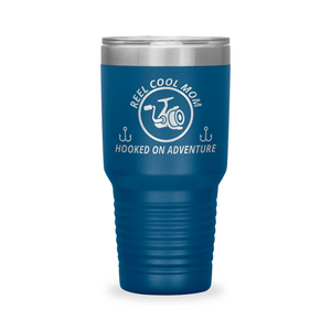 Reel Cool Mom - Polar Camel 30oz engraved tumbler, front view, Blue