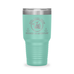 Reel Cool Mom - Polar Camel 30oz engraved tumbler, front view, Teal