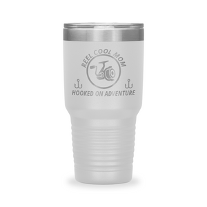 Reel Cool Mom - Polar Camel 30oz engraved tumbler, front view, White