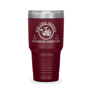 Reel Cool Nephew - Polar Camel 30oz engraved tumbler, front view, Maroon