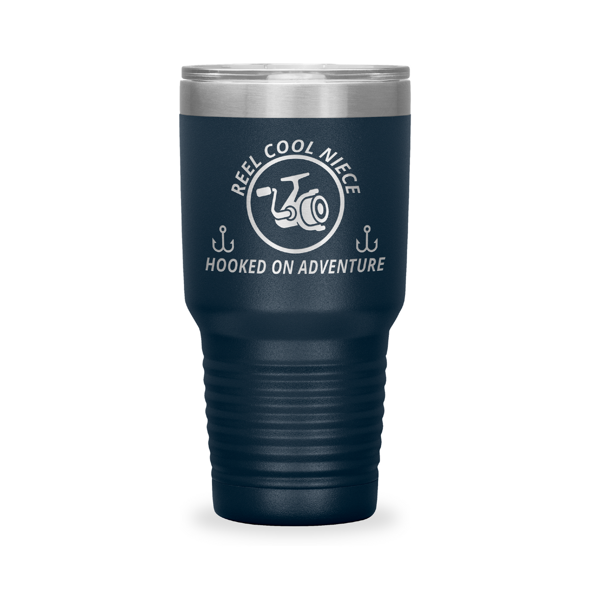 Reel Cool Niece - Polar Camel 30oz engraved tumbler, front view, Navy