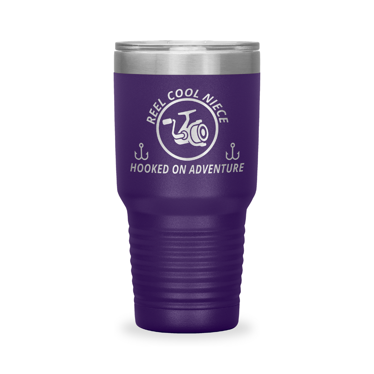 Reel Cool Niece - Polar Camel 30oz engraved tumbler, front view, Purple
