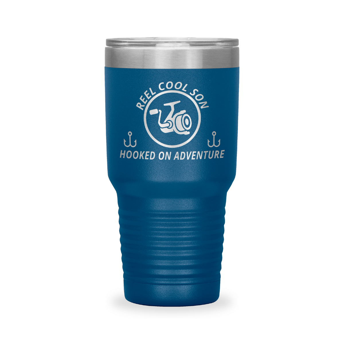 Reel Cool Son - Polar Camel 30oz engraved tumbler, front view, Blue