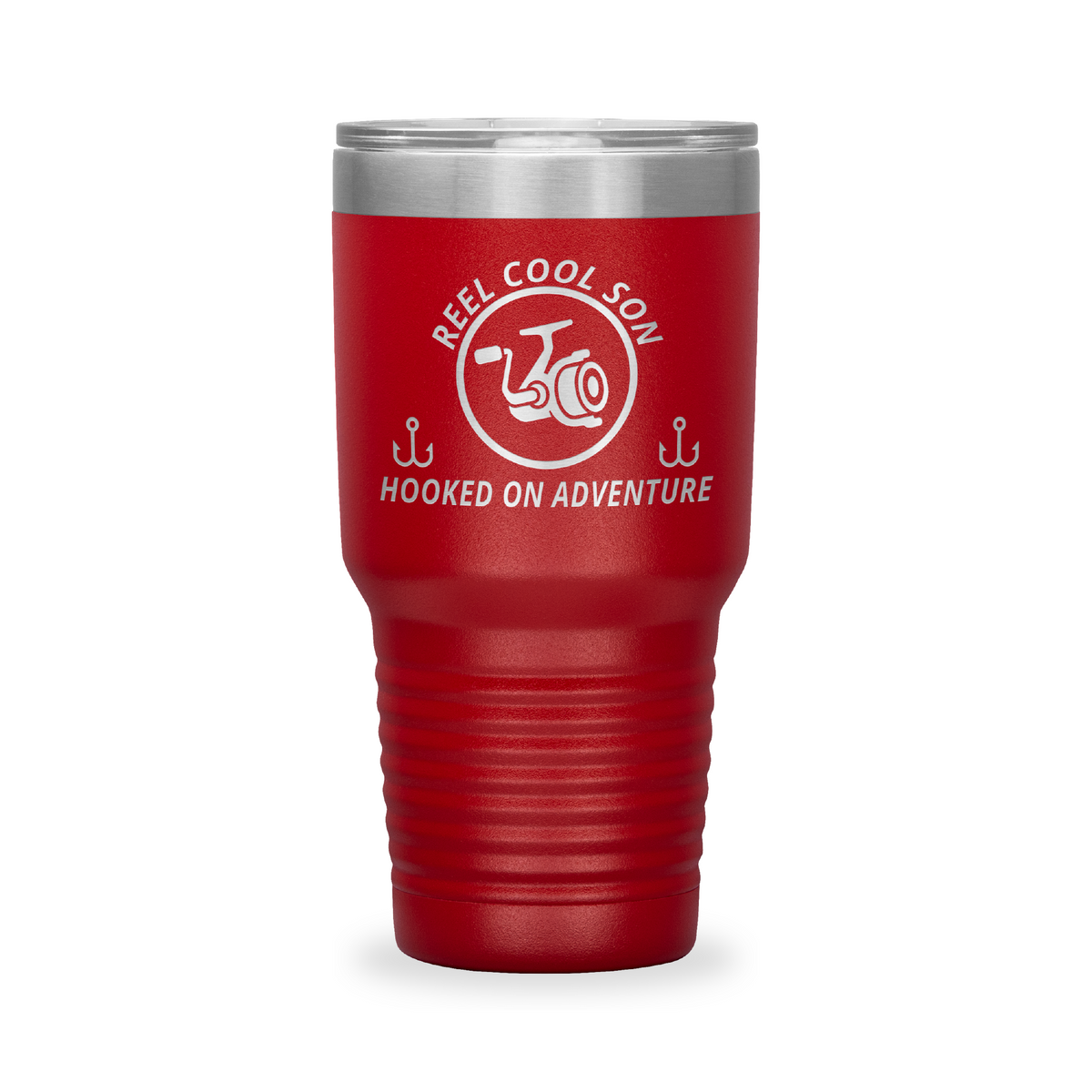 Reel Cool Son - Polar Camel 30oz engraved tumbler, front view, Red