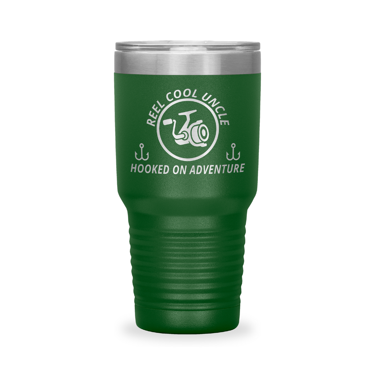 Reel Cool Uncle - Polar Camel 30oz engraved tumbler, front view, Green