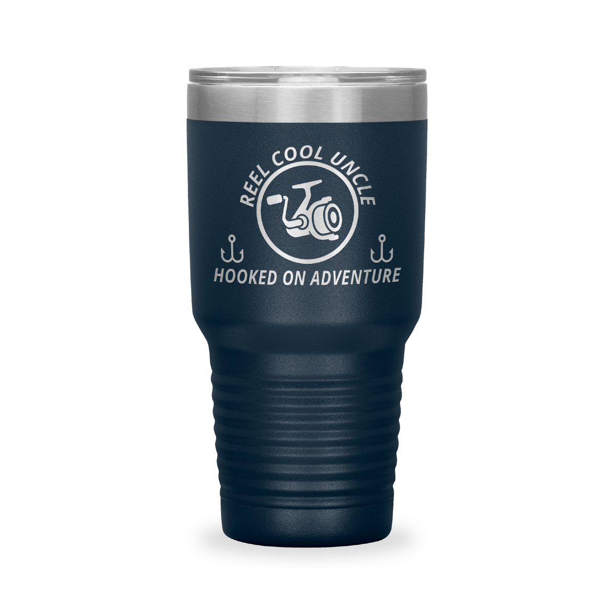 Reel Cool Uncle - Polar Camel 30oz engraved tumbler, front view, Navy