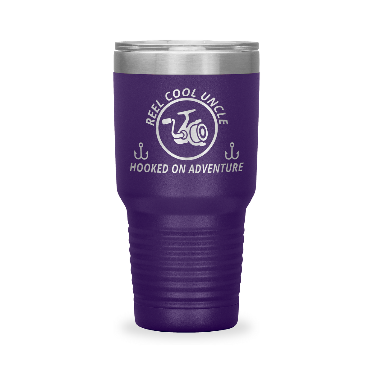 Reel Cool Uncle - Polar Camel 30oz engraved tumbler, front view, Purple