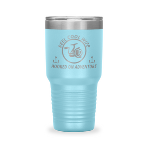 Reel Cool Wife - Polar Camel 30oz engraved tumbler, front view, Light Blue