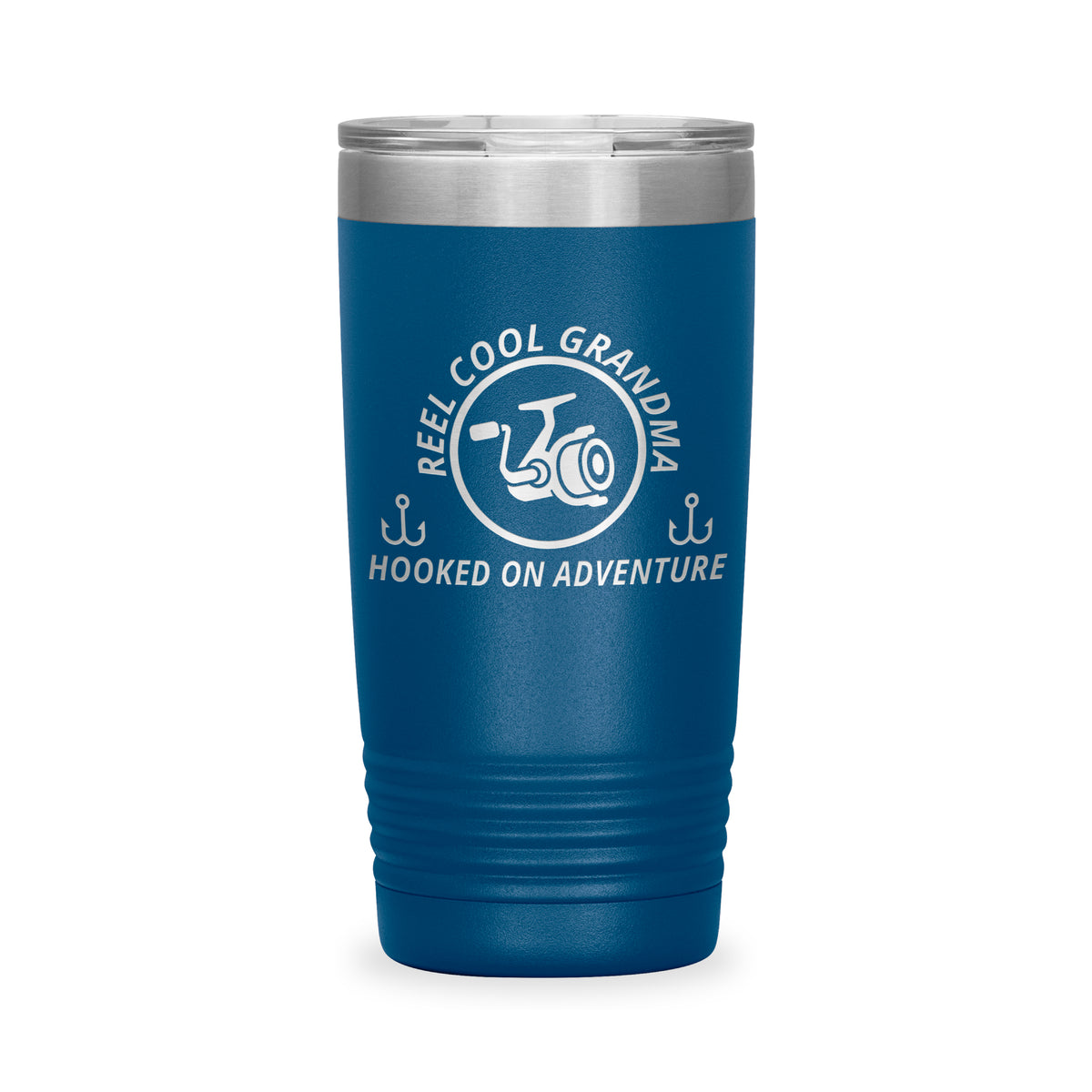 Reel Cool Grandma - Polar Camel 20oz engraved tumbler, front view, Blue