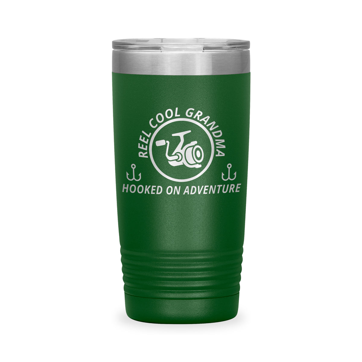 Reel Cool Grandma - Polar Camel 20oz engraved tumbler, front view, Green
