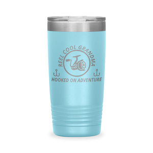 Reel Cool Grandma - Polar Camel 20oz engraved tumbler, front view, Light Blue