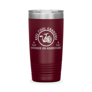Reel Cool Grandma - Polar Camel 20oz engraved tumbler, front view, Maroon