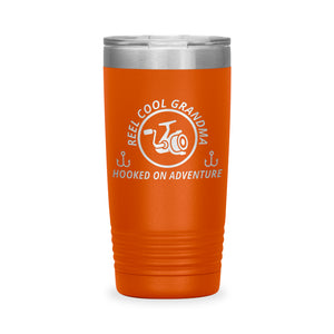 Reel Cool Grandma - Polar Camel 20oz engraved tumbler, front view, Orange