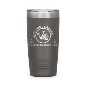 Reel Cool Grandma - Polar Camel 20oz engraved tumbler, front view, Pewter