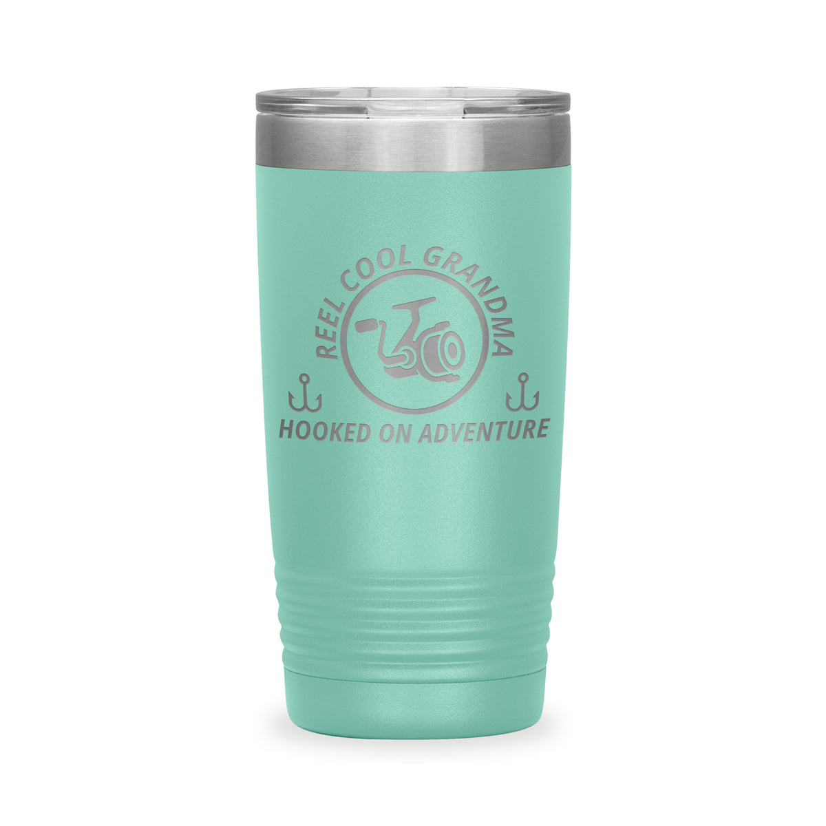 Reel Cool Grandma - Polar Camel 20oz engraved tumbler, front view, Teal