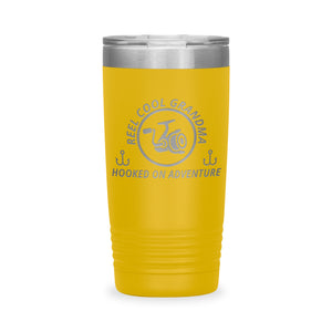 Reel Cool Grandma - Polar Camel 20oz engraved tumbler, front view, Yellow