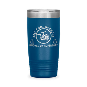 Reel Cool Grandpa - Polar Camel 20oz engraved tumbler, front view, Blue