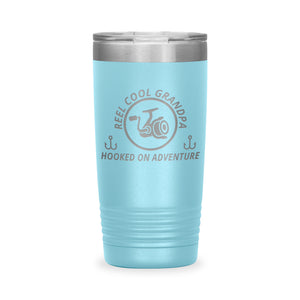 Reel Cool Grandpa - Polar Camel 20oz engraved tumbler, front view, Light Blue