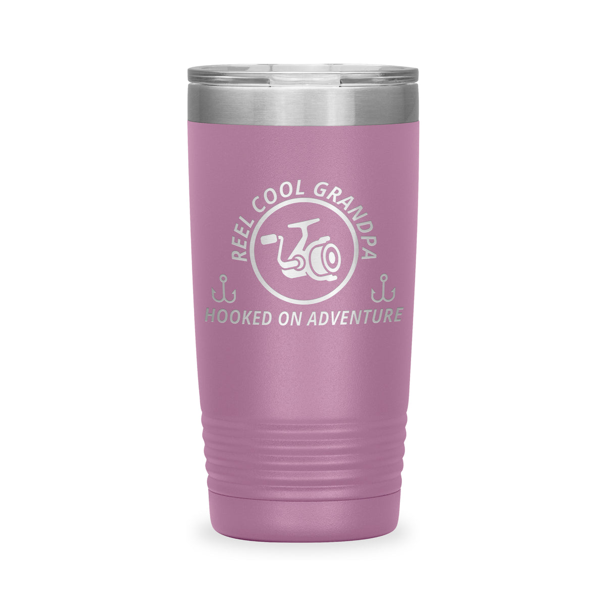 Reel Cool Grandpa - Polar Camel 20oz engraved tumbler, front view, Light Purple