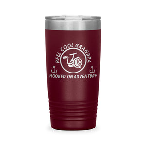 Reel Cool Grandpa - Polar Camel 20oz engraved tumbler, front view, Maroon