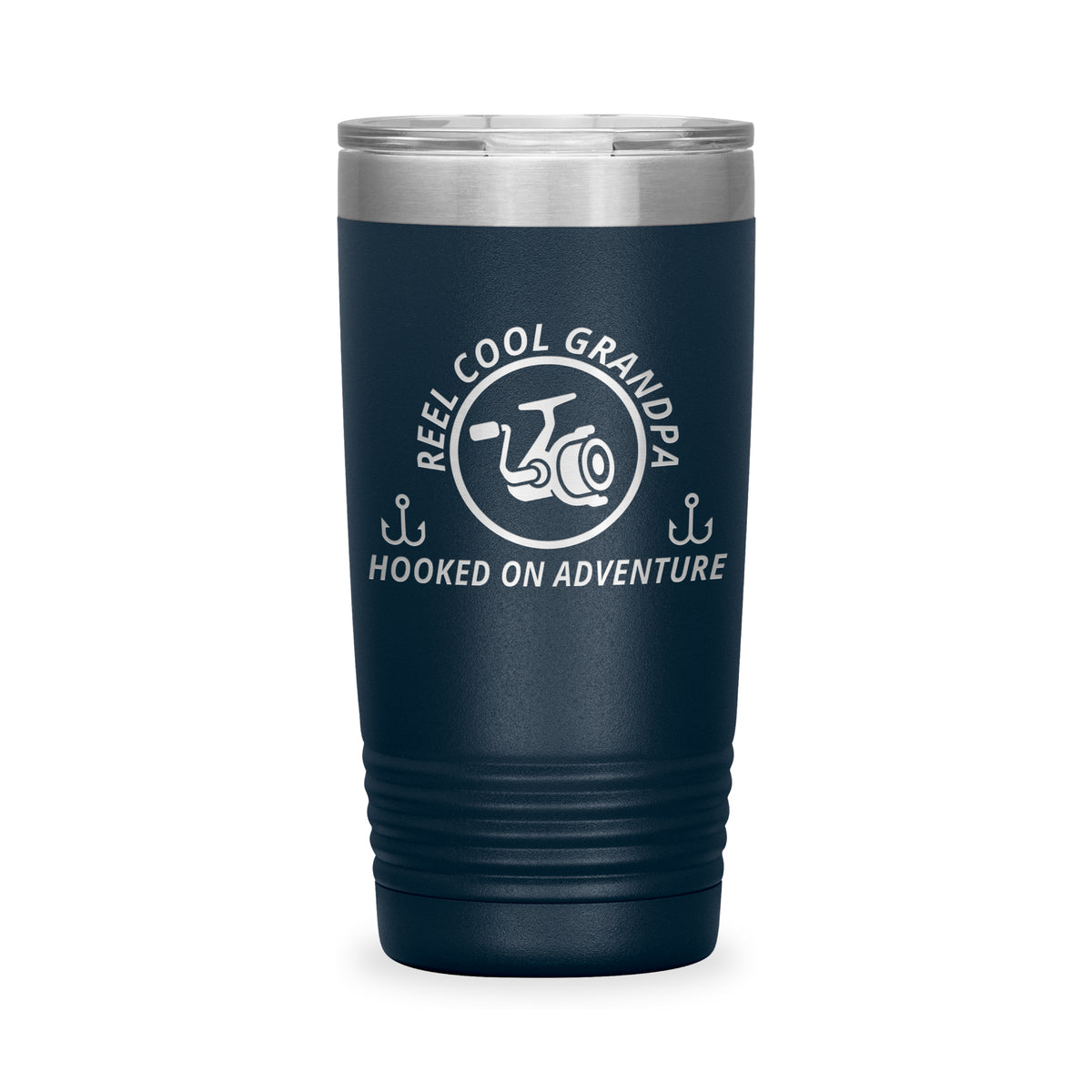Reel Cool Grandpa - Polar Camel 20oz engraved tumbler, front view, Navy