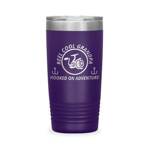 Reel Cool Grandpa - Polar Camel 20oz engraved tumbler, front view, Purple