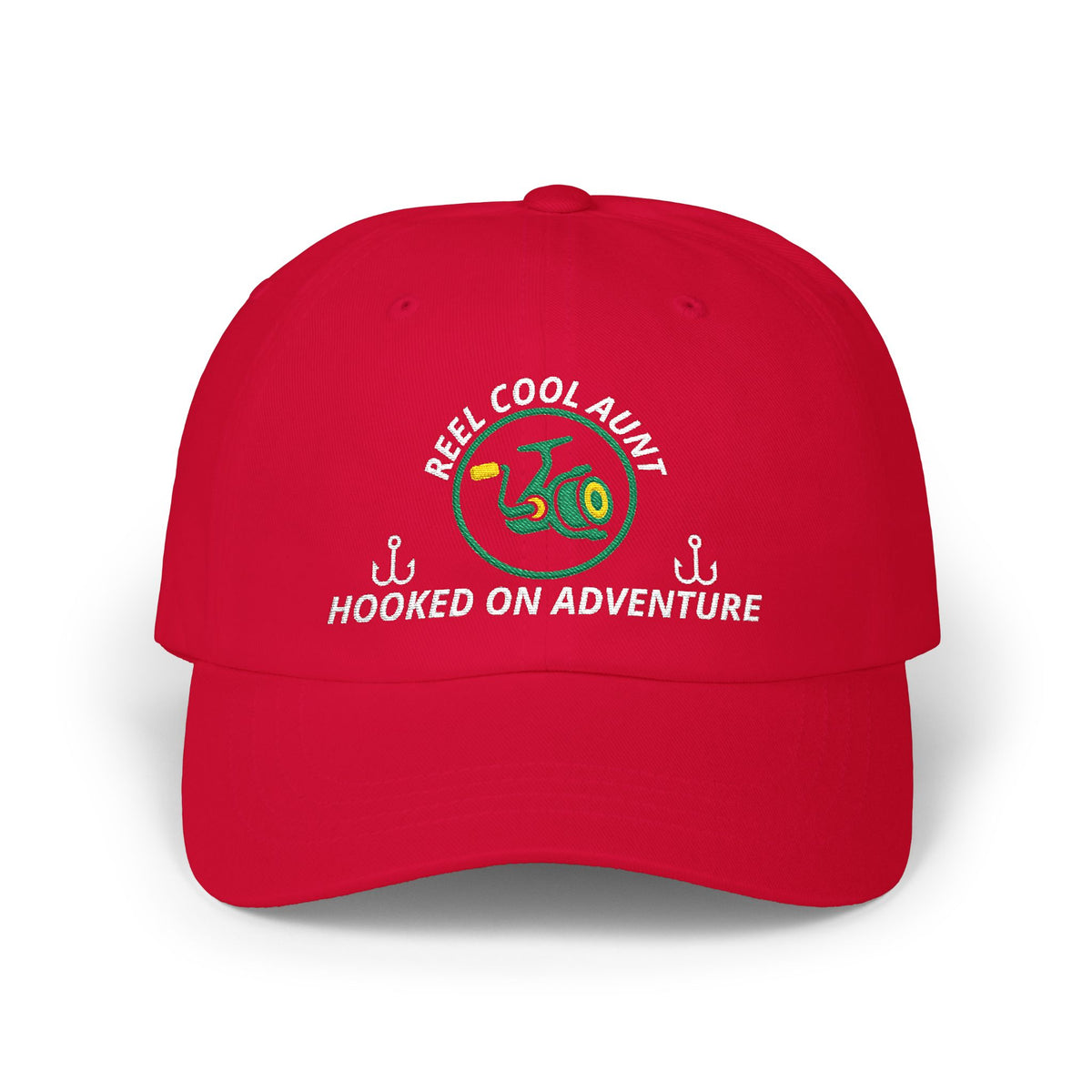 REEL COOL AUNT embroidered dad cap - Cranberry - front view