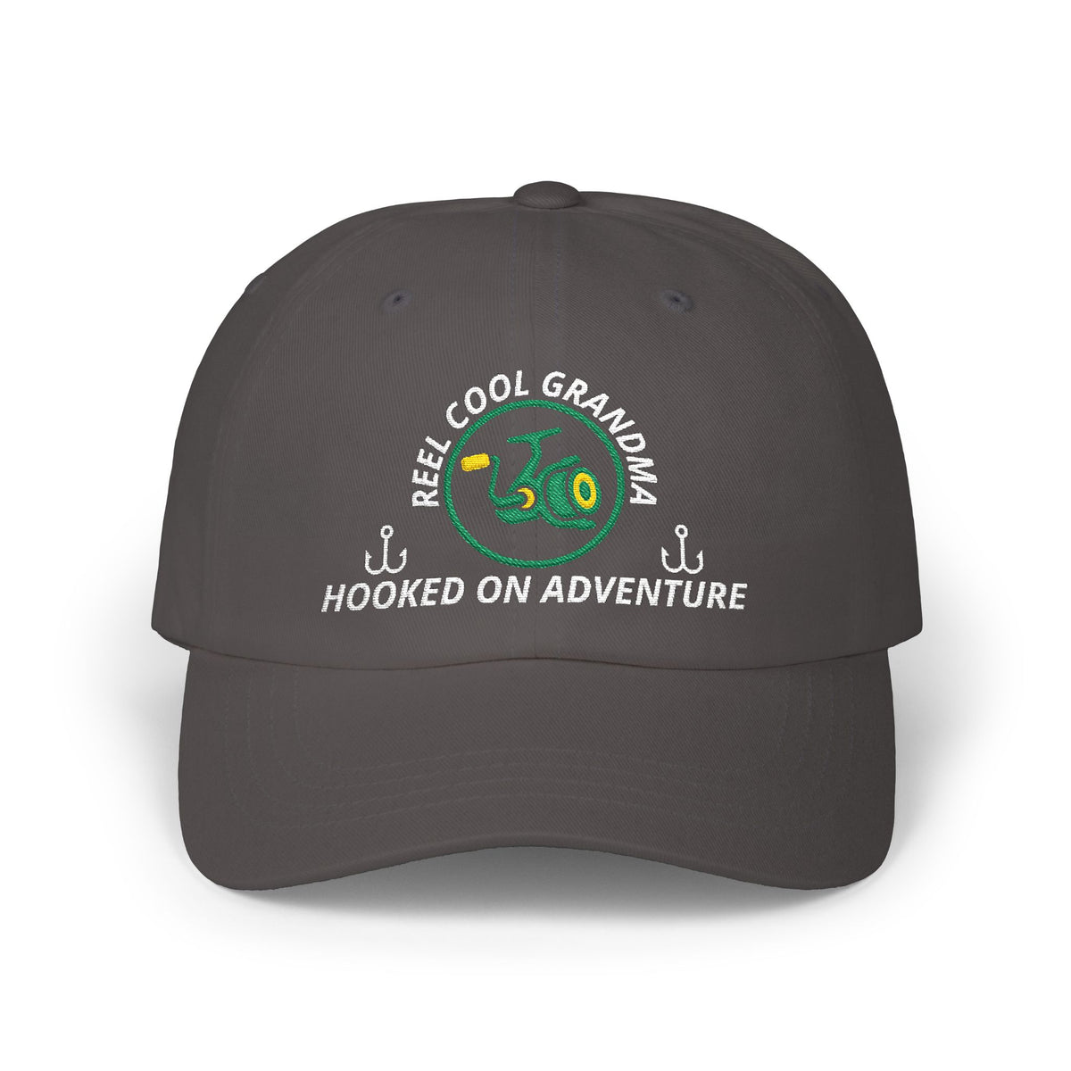 REEL COOL GRANDMA embroidered dad cap - Dark Grey - front view