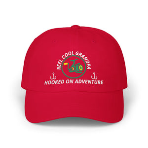 REEL COOL GRANDPA embroidered dad cap - Cranberry - front view