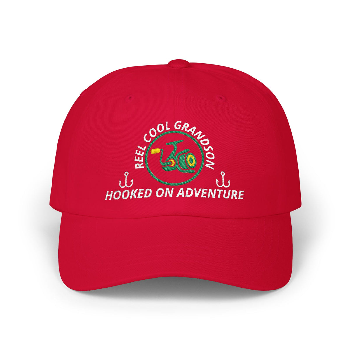 REEL COOL GRANDSON embroidered dad cap - Cranberry - front view