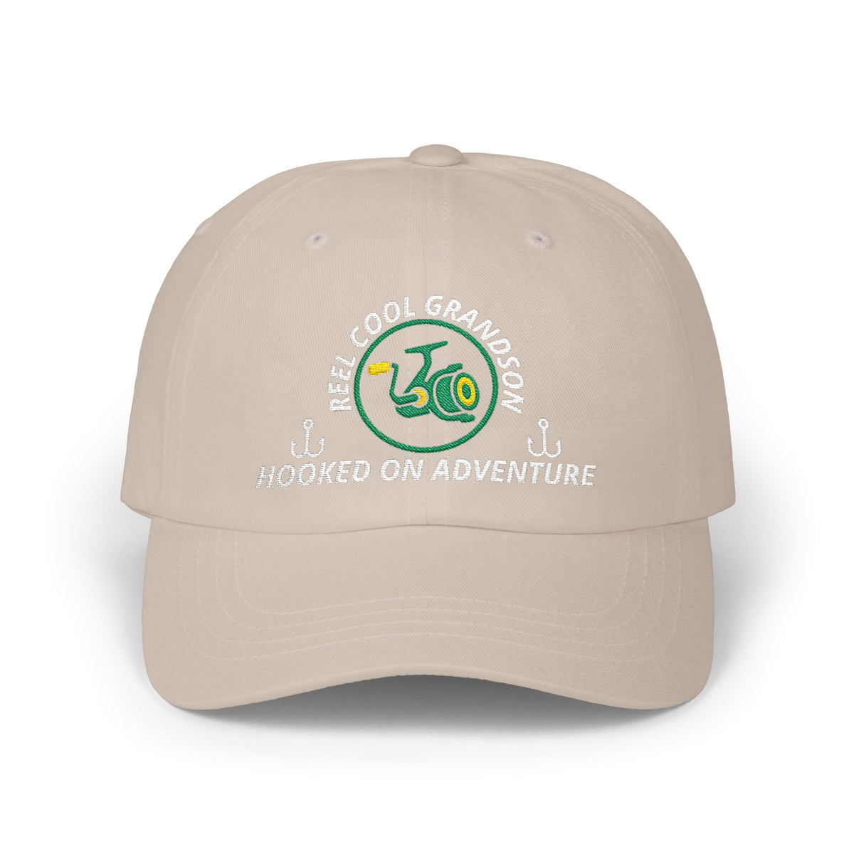 REEL COOL GRANDSON embroidered dad cap - Stone - front view